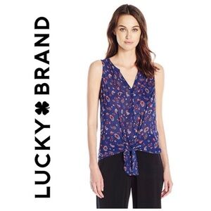 LUCKY BRAND Blue Paisley Sleeveless V-Neck Front Tie Button Down Western Wmn S